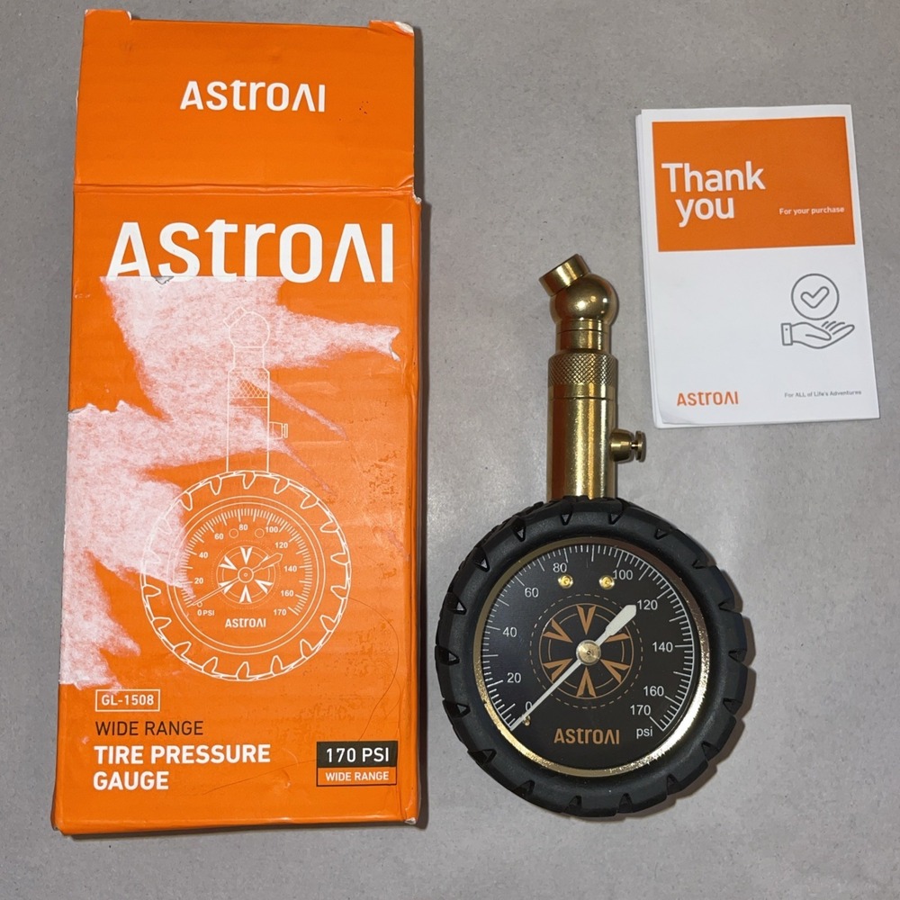 AstroAI Wide Range Tire Pressure 2" Gauge | Packaged Open | GL-1508 6-170PSI